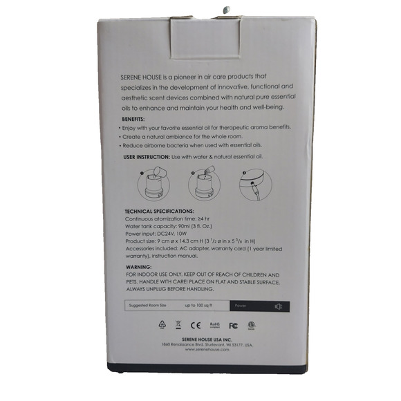 Serene House Essential Oil Diffuser Eclipse Ultrasonic Aroma Adjustable Mist NEW - Picture 7 of 9